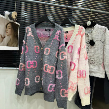 双G马海毛V领针织开衫毛衣外套