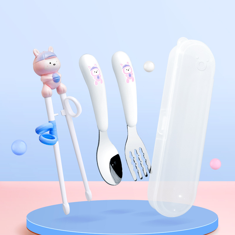 토끼 학습 젓가락 + 304 스푼 포크 박스