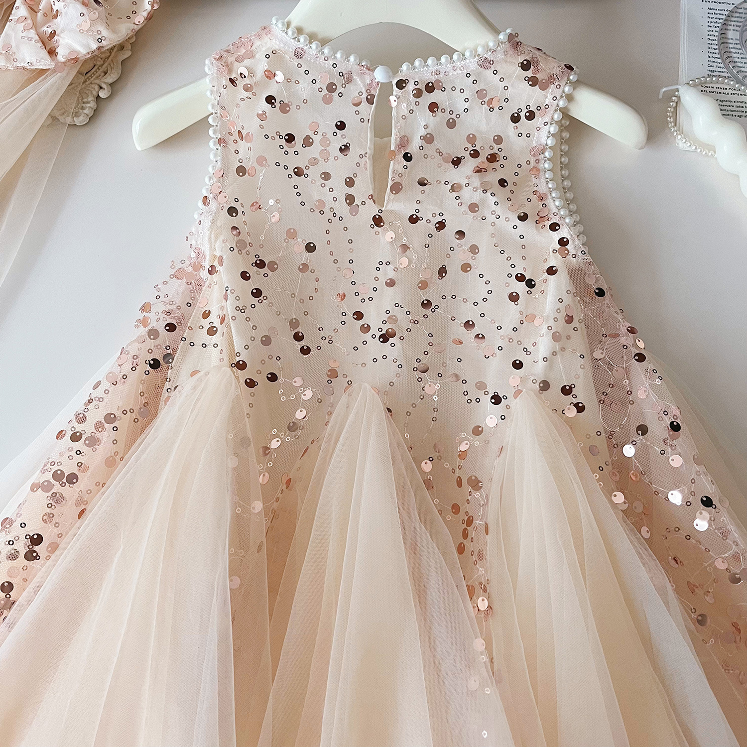 Robe de princesse en maille à paillettes pour filles, nouvelle version coréenne de l'été 2024, sans manches, 24329_voghion.com