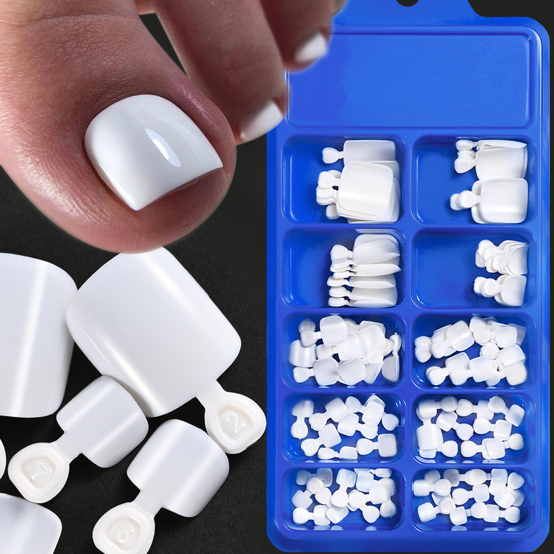 Cross-Border New White Wearable Toe Manicure Nail Patch Boxed 100 Pieces Full Patch Pure Color Short Toenail Patch