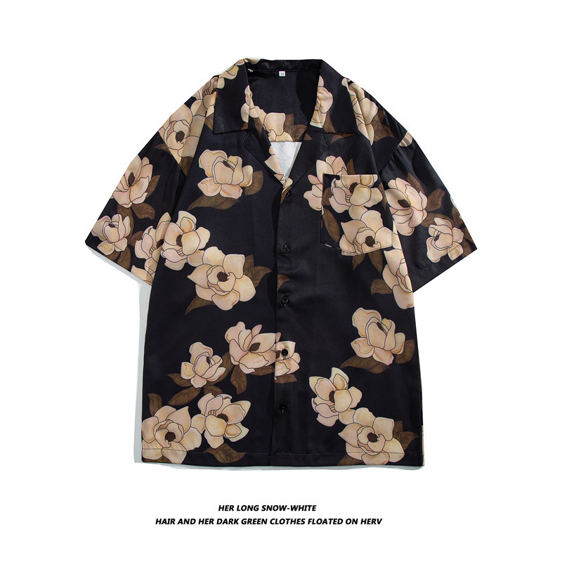 Men's Retro Floral Print Short Sleeve Shirt, Loose Fit Casual Hawaiian Style Vacation Beach Shirt, Quick-Dry Polyester Shirt For Summer_viptrois.com