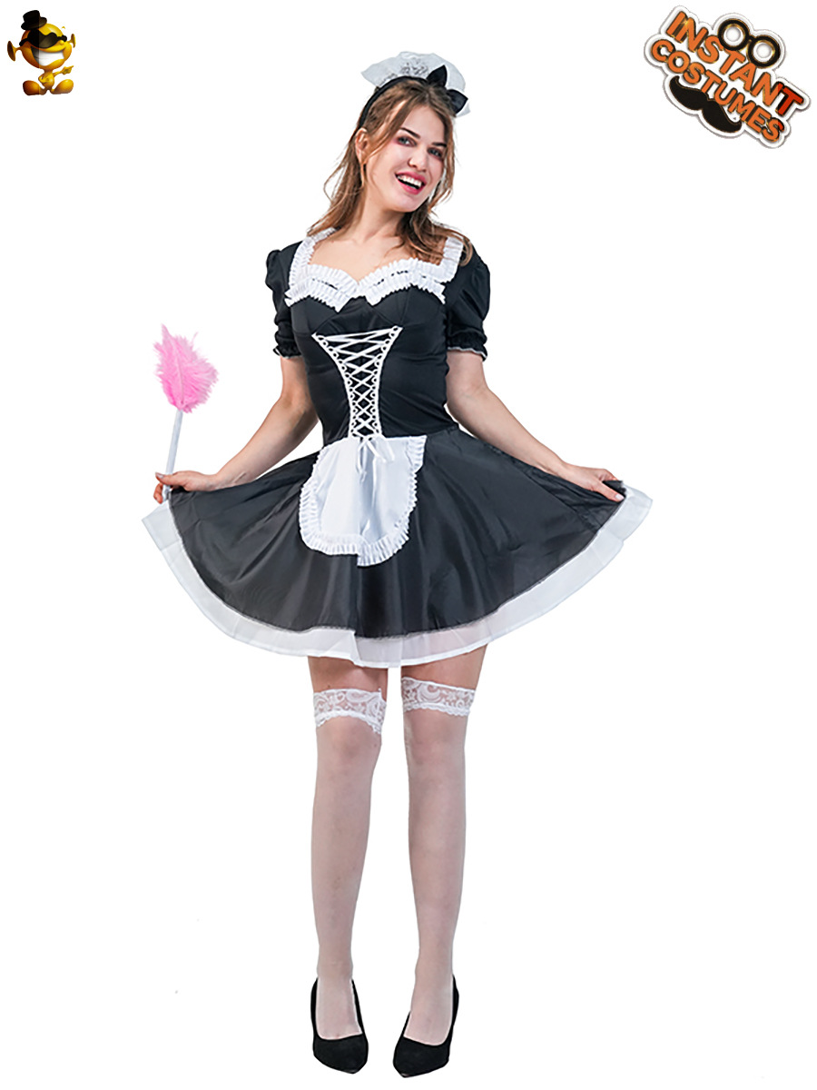 Las mujeres adultas francés Maid uniforme partido traje Cosplay Halloween Maid Cosplay traje