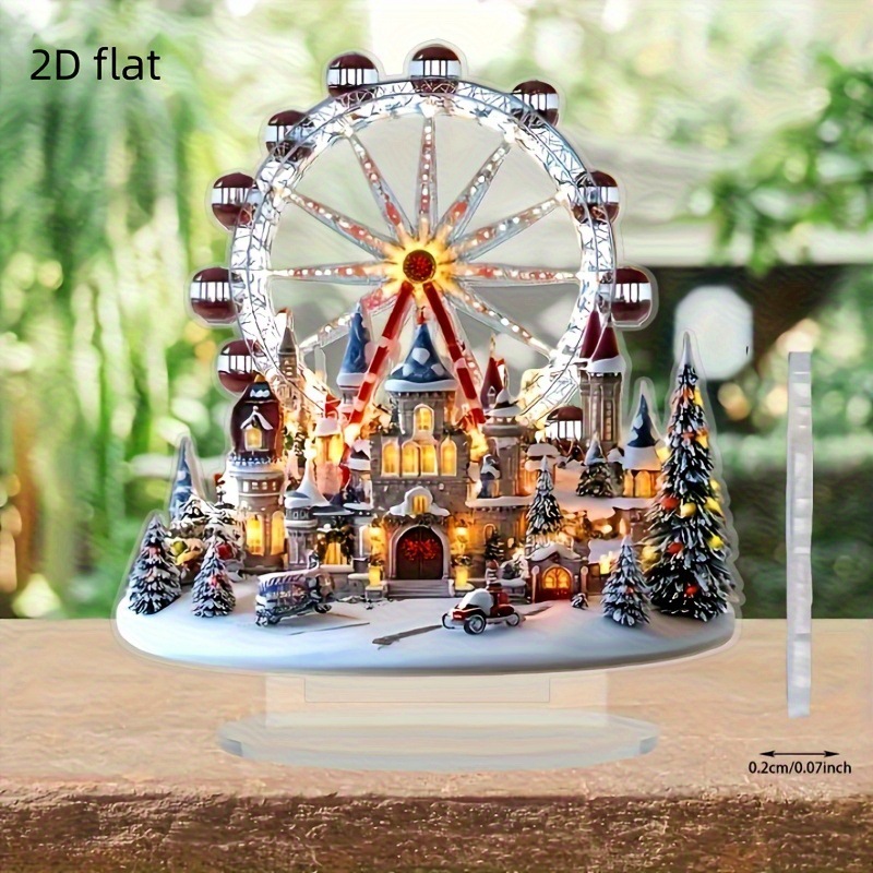 2D平面圣诞村摩天轮桌面装饰波西米亚风格节日家居装饰品