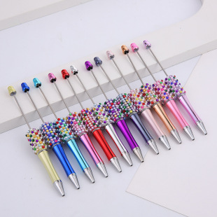 DIY color plating pearl beaded pen creative handmade multicolor ballpoint pen educational student stationery in stock wholesale