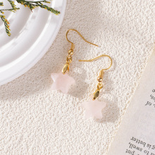 跨境新品时尚气质百搭耳环 小星星天然粉水晶耳环耳饰女