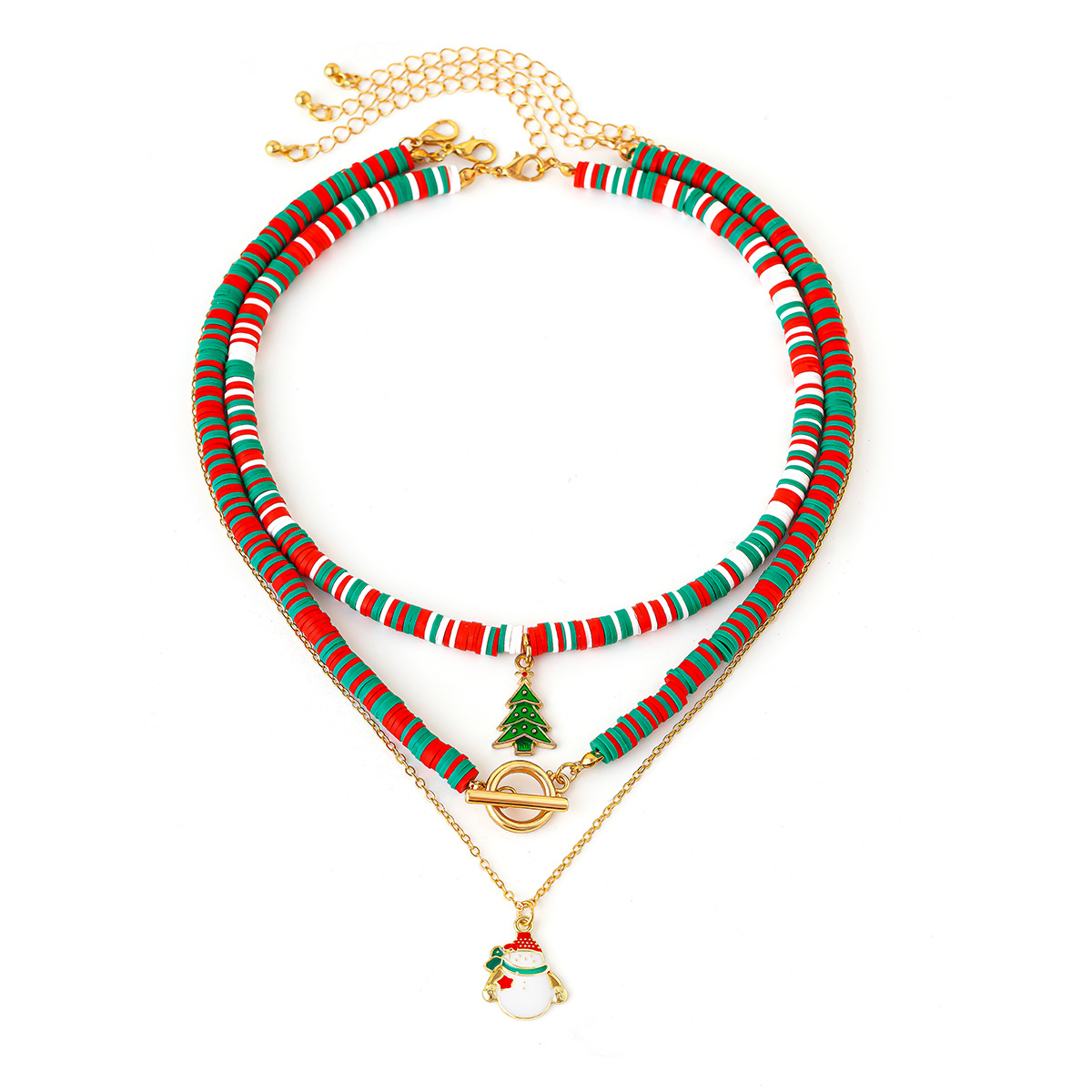 European And American Fashion Soft Pottery OT Buckle Alloy Necklace 3-piece Set Christmas Elderly Pendant Collarbone Chain_voghion.com