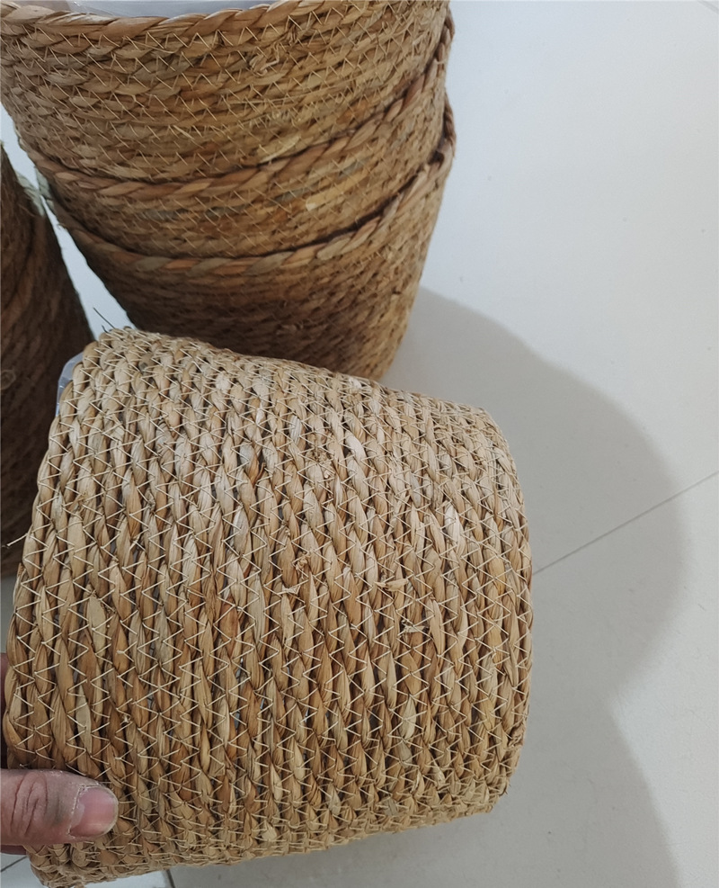 Cesta de Flores Tejida de Paja con Película Impermeable para Plantas de Interior