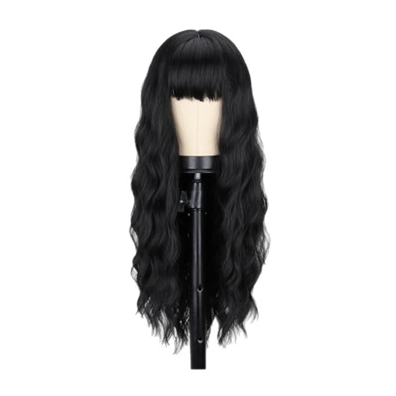 Cross-Border Chemical Fiber Wig Hair Export European and American Wig Ladies with Bangs Long Curly Hair High Temperature Silk Wig Set Wigs