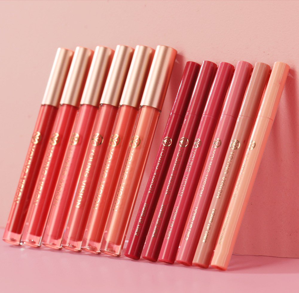 YOUNG VISION Lip Gloss + Lip Liner 2-piece Set. The gourd-tipped liquid lip liner is not easy to stick to the cup lip gloss undefined