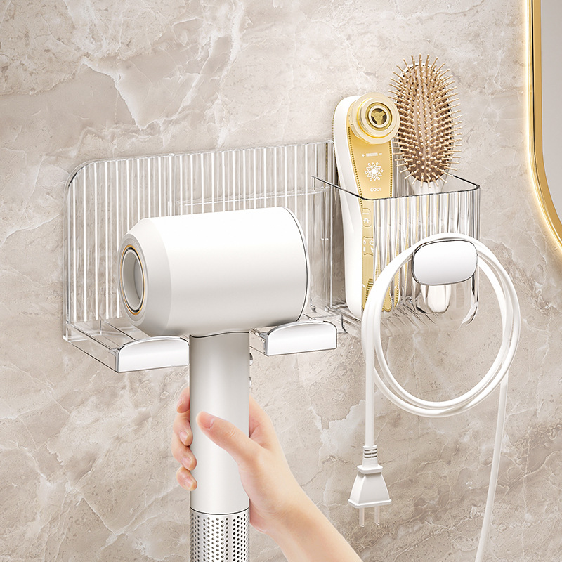 잊을 수있는 플라스틱 헤어 드라이어 욕실 구멍이 뚫린 헤어 드라이어 보관 랙 침실 벽 걸이 헤어 드라이어 랙