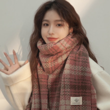 围巾秋冬季女2025新款干枯玫瑰粉色丁香格子韩版百搭显白围脖批发