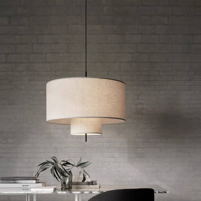 日式侘寂风现代创意新中式客厅卧室餐厅装饰民宿酒店亚麻布艺吊灯