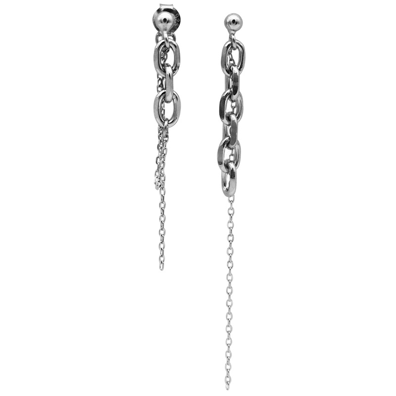 Cold Style Jewelry S925 Sterling Silver Chain Tassel Asymmetrical Earrings Korean Internet Celebrity Nightclub Earrings Female Jewelry
