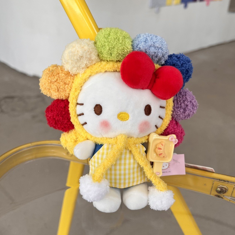 网红可爱太阳花头套HelloKitty猫钥匙扣卡通毛绒公仔玩偶包包挂件|undefined