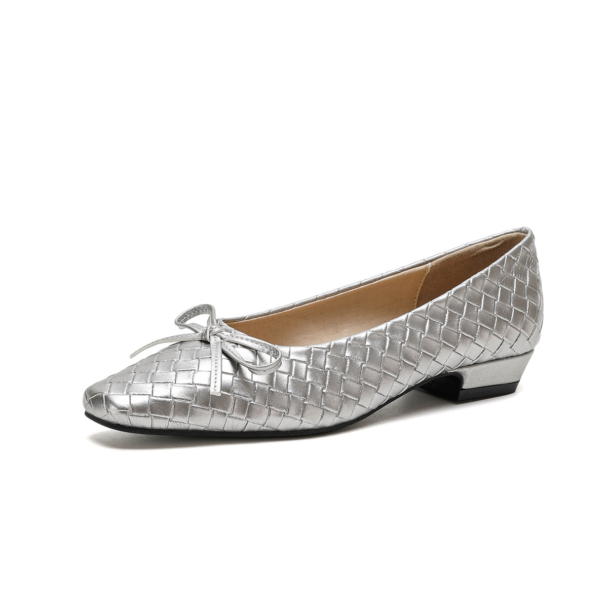 Scarpe da ballo argento intrecciate, ballerine da donna, primavera 2026, nuovo stile, suola morbida, comodo fiocco, tacco basso, scarpe Mary Jane_voghion.com