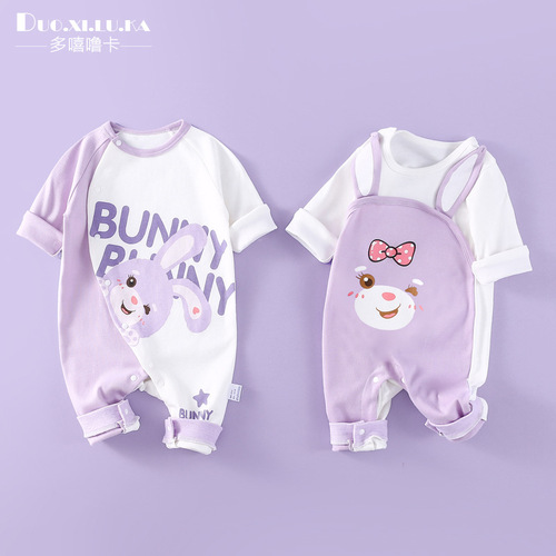 A drop-shipping newborn baby jumpsuit, spring and autumn pure cotton, cute long-sleeved romper, male and female baby full month
