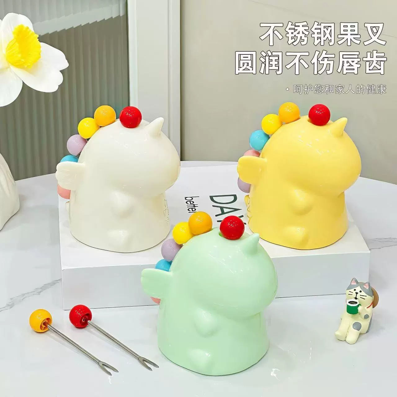 Милая вилка для фруктов с единорогом, банка для хранения, красочный набор вилок, бытовая красивая детская десертная вилка из нержавеющей стали