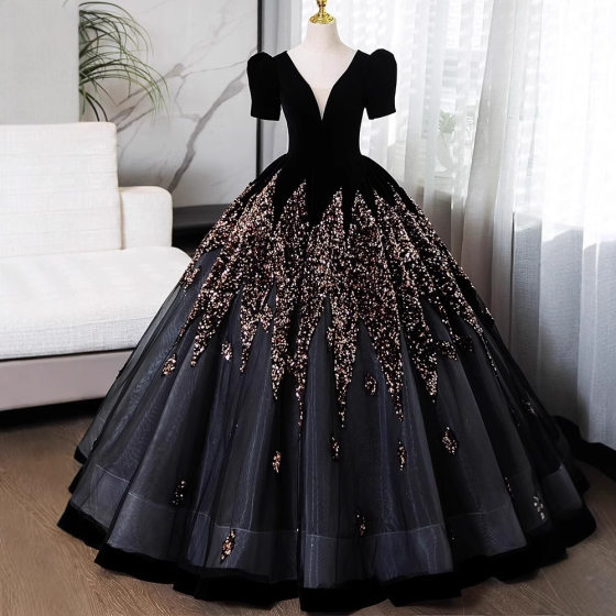 Black V-neck Evening Dress High-end Light Luxury Niche Host Show Solo Art Test Performance Dress Elegant Socialite