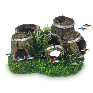 Fish Tank Decorative Landscape Ornaments Wine Barrel Resin Craft Fish and Shrimp Escape Hole Five Barrel Combination Wine Barrel Cross-border Hot Products