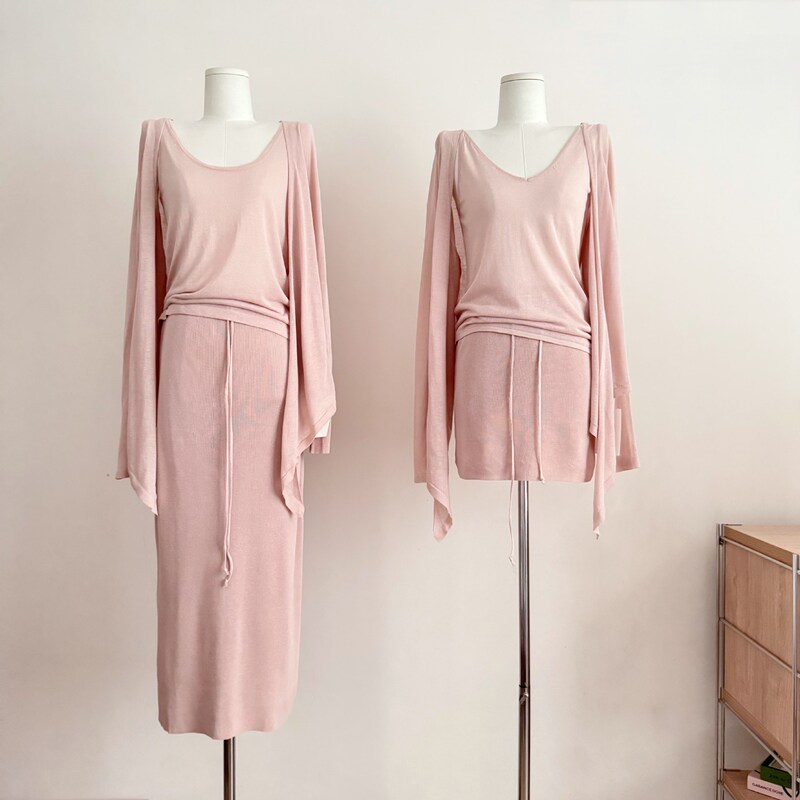 Relaxed and Advanced Style: Tencel Linen Lightweight Casual Lazy Cardigan, Vest, and Loose Skirt Three-Piece Set
