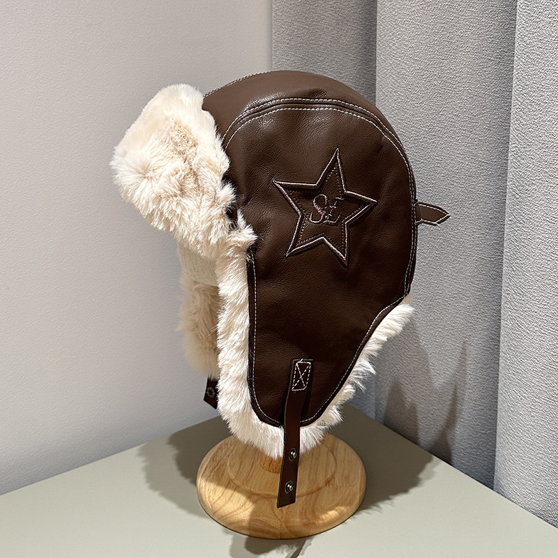 Sombrero de piel de pelúcia de aviador retro para niños y niñas, gorras de esquí de protección de oídos cálidas para niños y niñas