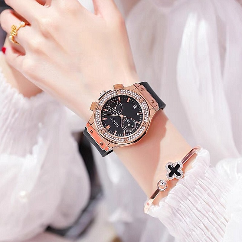 GUOU GUOU fashion domineering Black large dial watch women's silicone strap women's personalized Korean style women's watch