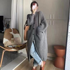 韩版慵懒风长款针织开衫女2025春季洋气百搭毛衣外套批发