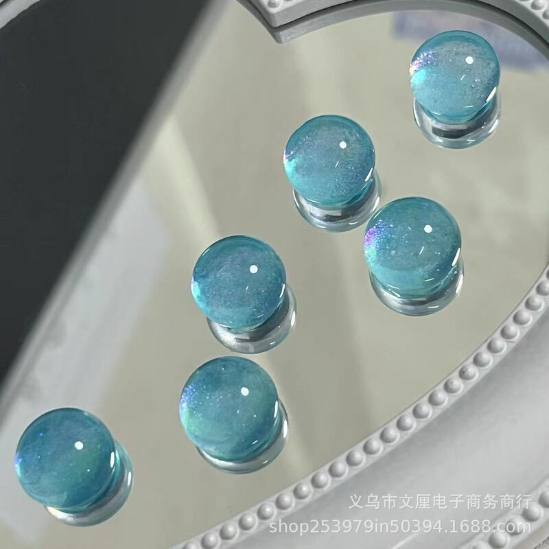 2023 New Imitation Cat's Eye Blue Semi-Circle Card 14mm DIY Handmade Hole Shoe Buckle Guka Decorative Material