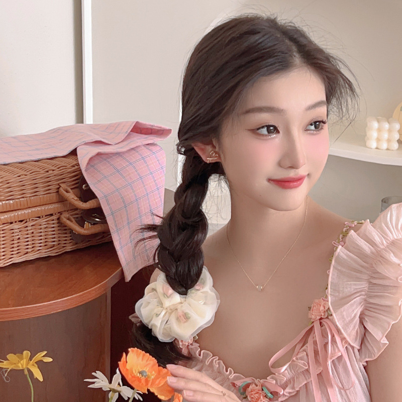韩国高级感头绳女雪纺布艺大肠发圈百搭扎头发丸子头发绳马尾头饰