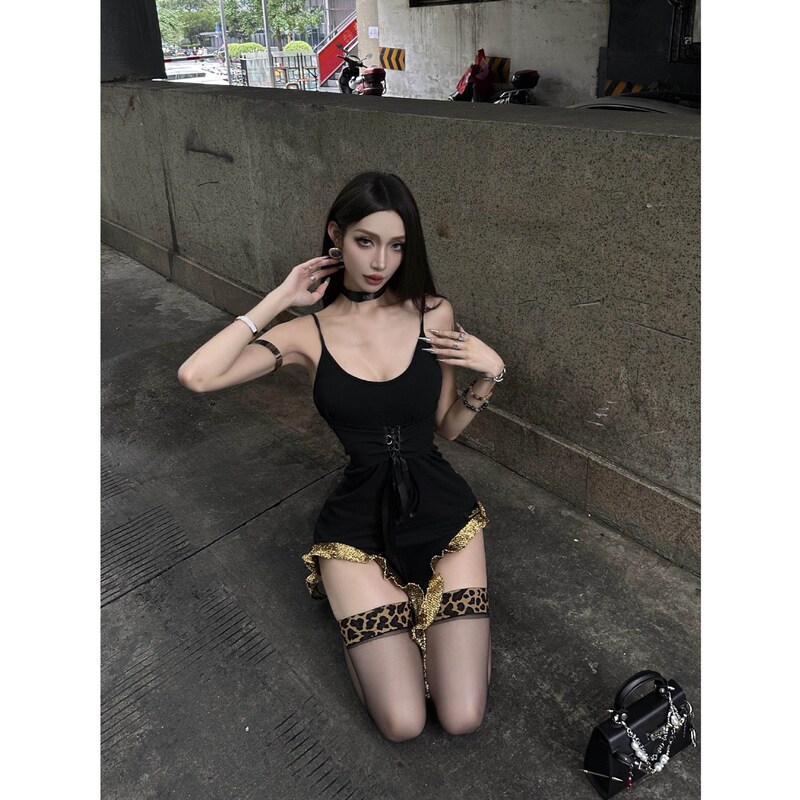 Sexy Low-Cut Nightclub Temptation Dress with Ultra-Short Irregular Ruffles and Strappy Design for Women Sexy Low-Cut Nightclub Temptation Dress with Ultra-Short Irregular Ruffles and Strappy Design for Women
