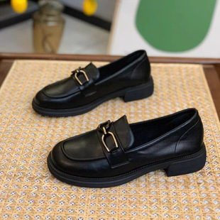 Genuine Leather Loafers Women's Shoes 2024 Spring New British Style Small Leather Shoes Slip-on Lazy Soft-soled Single-layer Shoes for Children