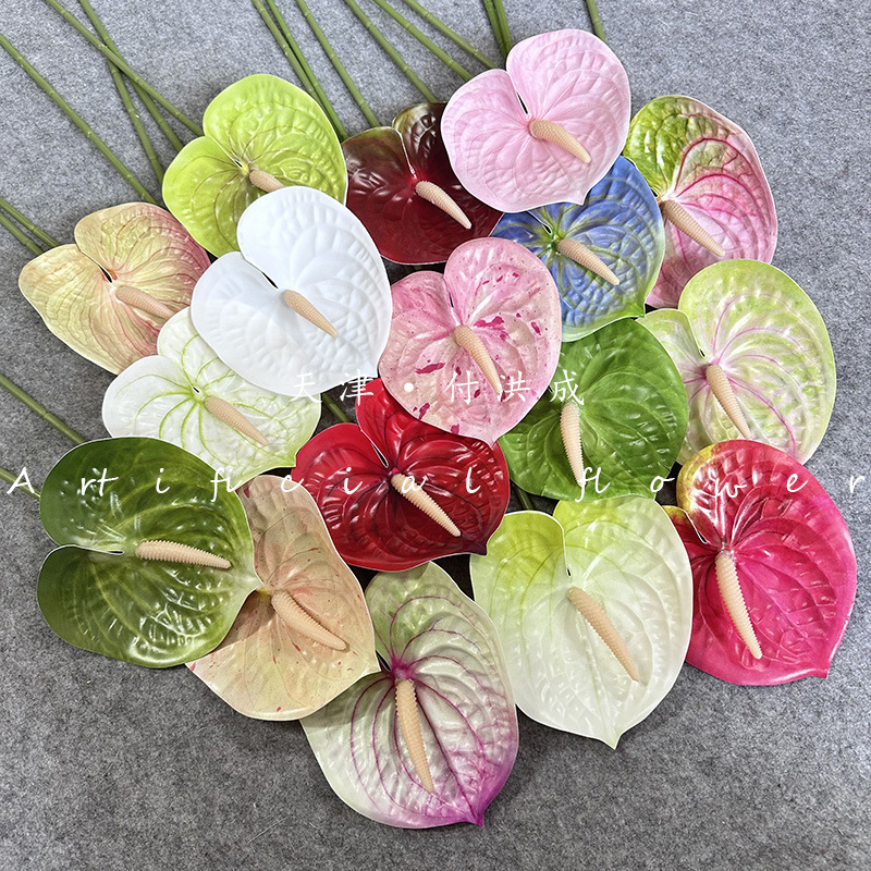 Single Anthurium Artificial Flower Rose Red Fire Crane Palm Wedding Home Decoration Photography Props Ground Flower Path Guide