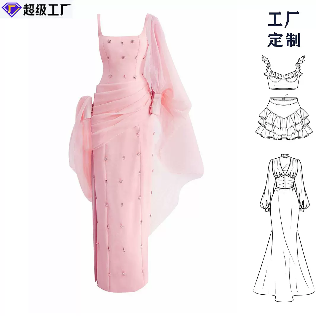 东莞虎门工厂定制跨境女士网纱高端钉珠礼服连衣裙