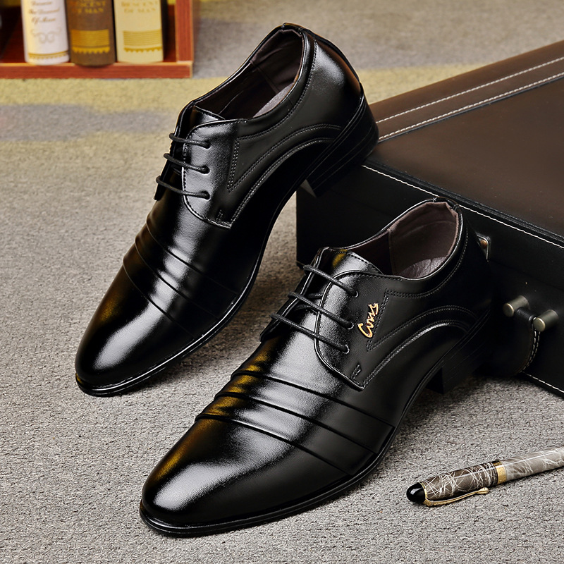TEMU zapatos de cuero transfronterizos de hombre otoño y invierno de negocios puntuación de bodas de novio y mejorrino zapatos de traje de cordón image 3