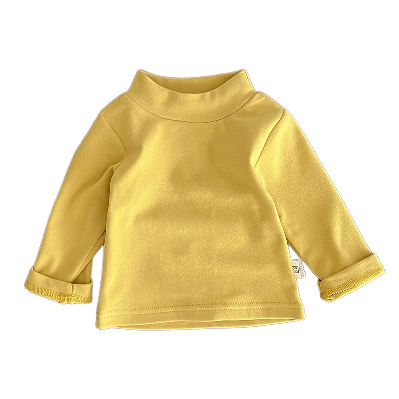 Camisa de fondo de terciopelo de color sólido para niños suave medio cuello alto primavera y otoño bebé básico niñas estiramiento casual top a juego