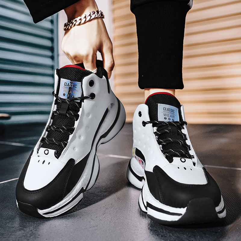 High top men's shoes 2023 new autumn netted basketball sports shoes Daddy little white thick sole non-slip casual_voghion.com