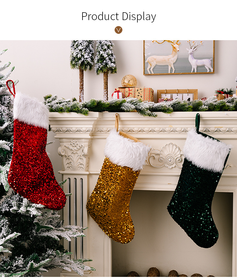 Christmas Decoration Supplies Sequin Christmas Stocking High-end Plush Christmas Stocking Red Sequin Gift Stocking_voghion.com