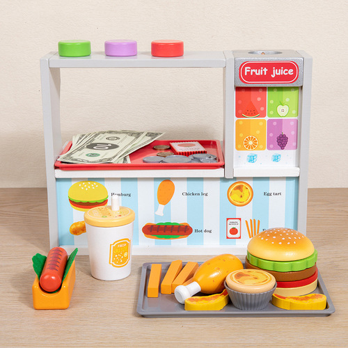 Wooden simulation play house ice cream and ice cream shop selling kitchen cutlery canteen cashier parent-child toys