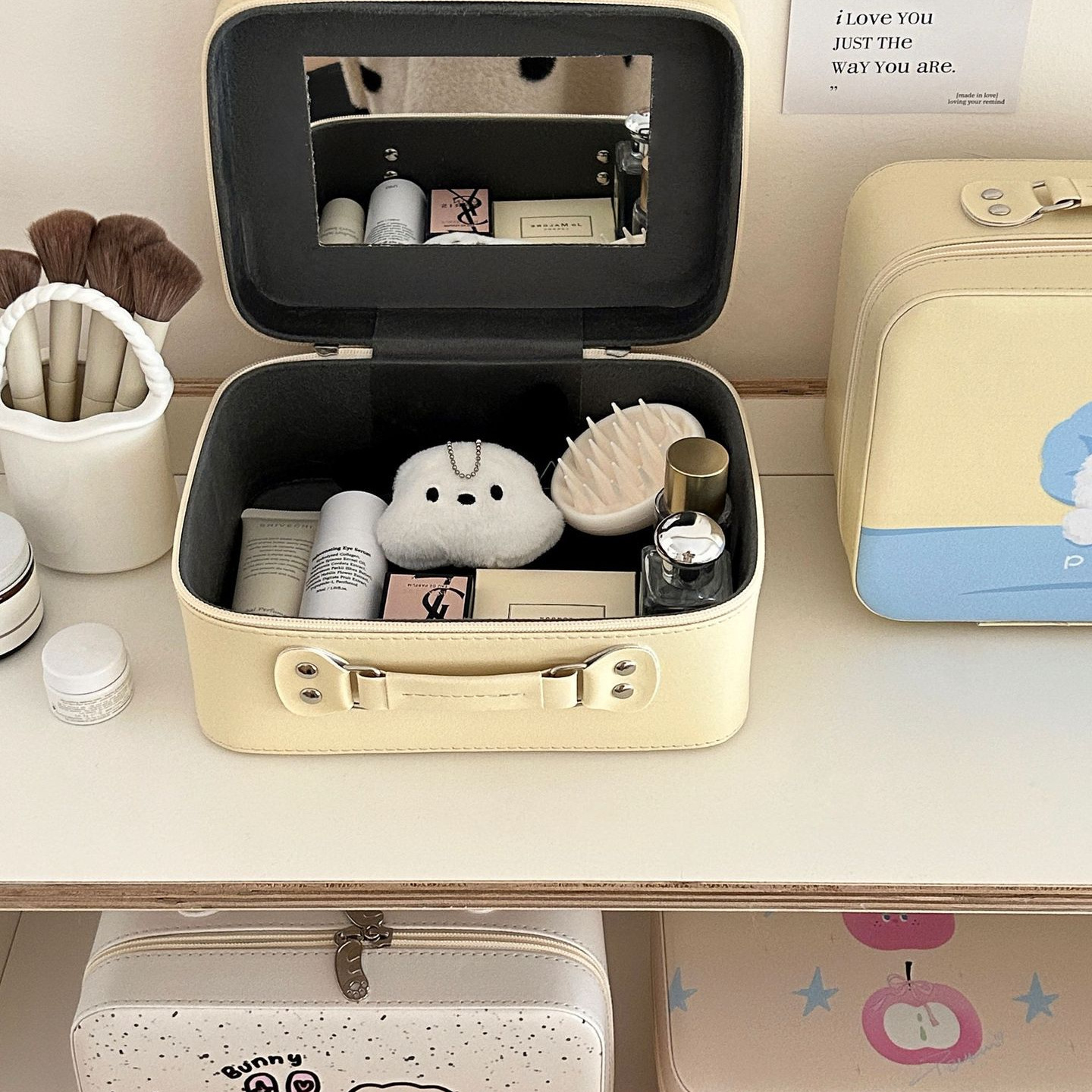 ¡Original! Lindo estuche cosmético impreso, estuche de almacenamiento de productos para el cuidado de la piel de gran capacidad y alto valor, estuche cosmético con espejo