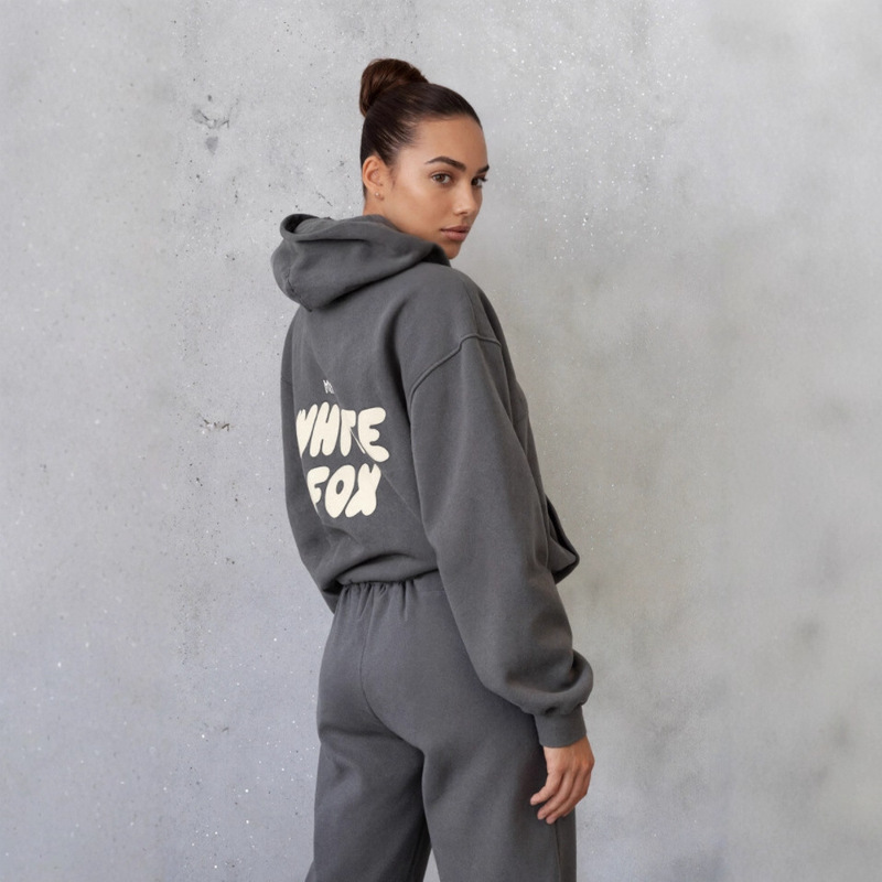 Cross-Border European and American Style Printed Sweatshirt White Fox Foam Suit Y2K Style Dark Gray Women's Hoodie White Fox Trendy Pants Cross-Border European and American Style Printed Sweatshirt White Fox Foam Suit Y2K Style Dark Gray Women's Hoodie White Fox Trendy Pants