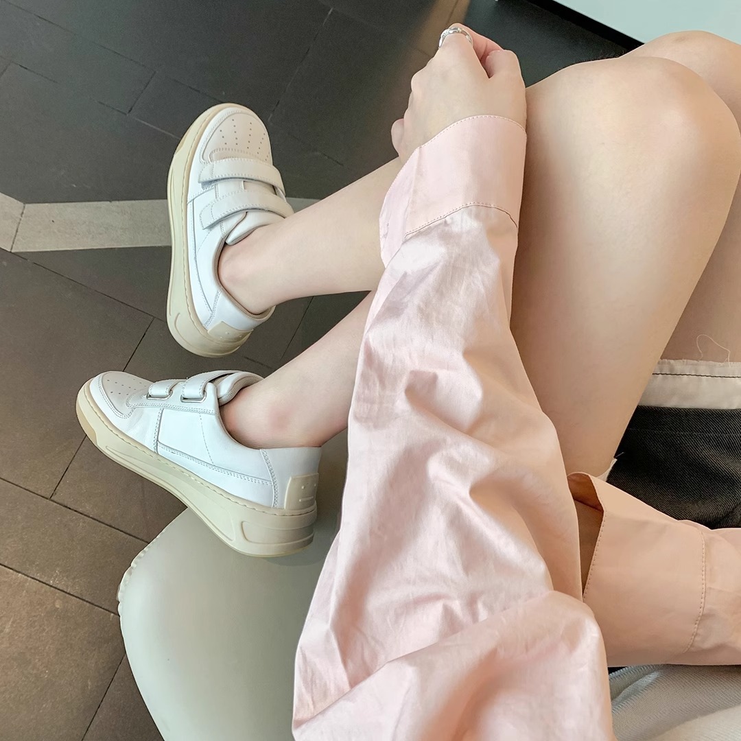 White Platform Skateboarding Trainers For Women Genuine Leather_voghion.com