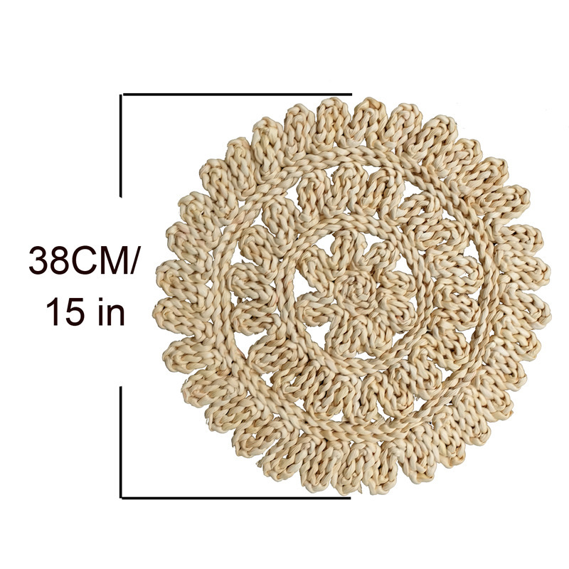 Tejido a mano redondo anti-corrosión almohadilla de comedor occidental natural ecológico tejido de paja al por mayor 1593.