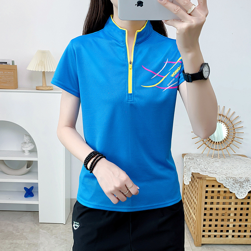 Camiseta de secado rápido al aire libre de mujeres deportivas correr acampando cuello de manga larga T transpirable de verano hombre de manga corta prendas de secado rápido comercio exterior