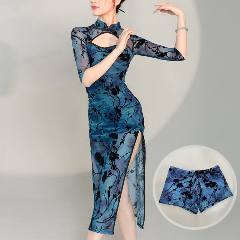 Dance cheongsam, classical dance, dance clothing, retro style, slimming dance practice clothing, performance clothing, spring and summer split skirt