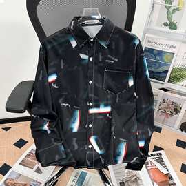 男装美式工装字母纯色衬衫男长袖休闲衬衣春秋复古潮流男士外套