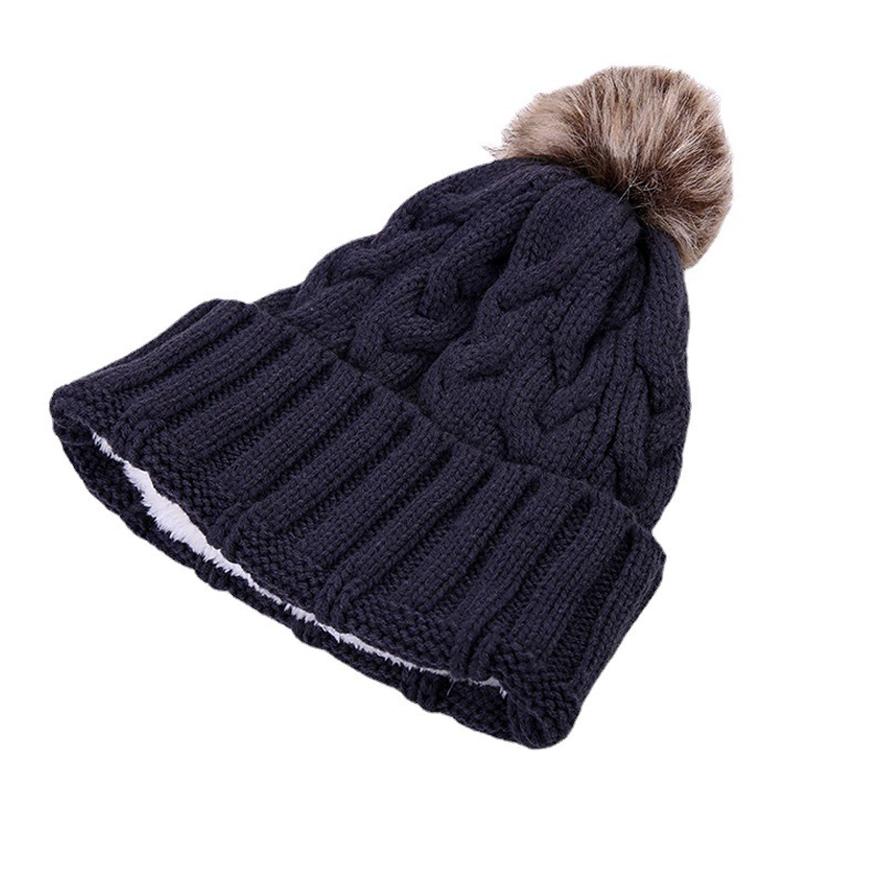 Woolen fleece keep warm colored knitted hat with hood, increased thickness