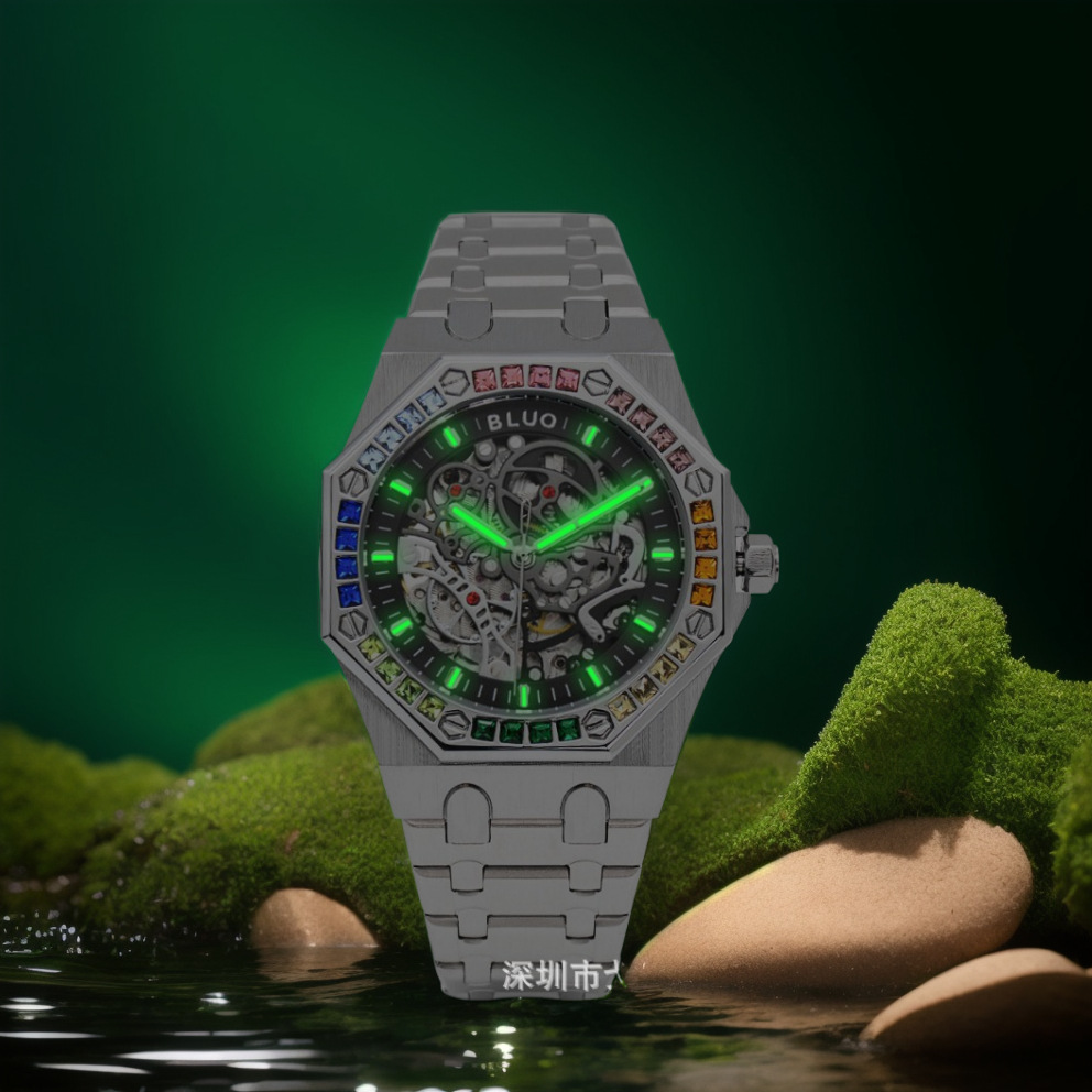 Bilo BLUO Rainbow Personalized Men's Watch Automatic Mechanical Watch Men's Stainless Steel Strap Watch Men