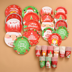 国境を越えたクリスマスパーティー装飾使い捨て食器漫画サンタクロース皿紙コップセットパーティー食器
