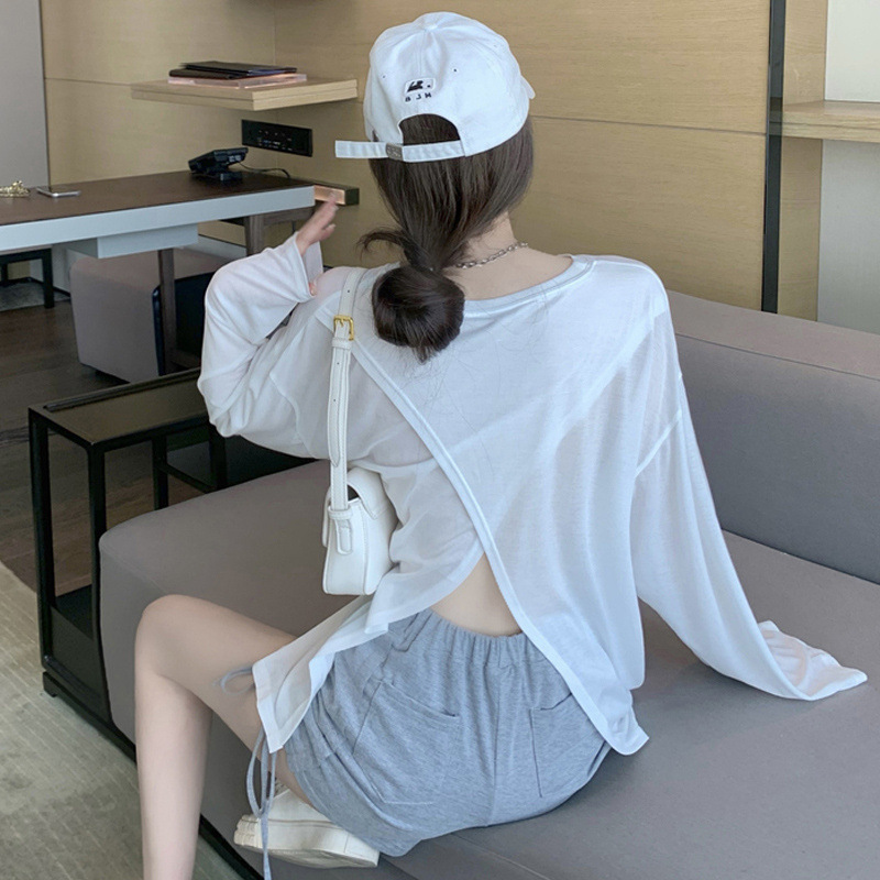 2025 Spring Versatile Slit Long-Sleeve T-Shirt Sun Protection Cover-Up Women's Top New Lightweight Sun Protection Clothing