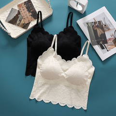 New sexy lace beautiful back suspender vest with chest pad fixed cup underwear markless ice silk base vest